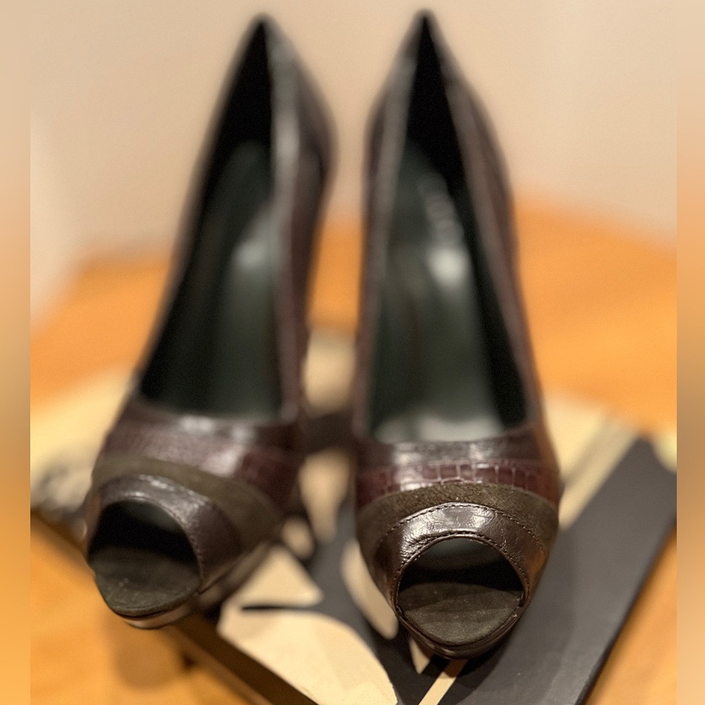 Nine West Triple Tone Faux Alligator Peep-Toe Heels‎
